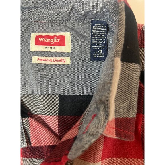 Mens Wrangler LS Red Black Plaid Flannel Button-Up Shirt L USA Keep Warm GIFT - Picture 3 of 7